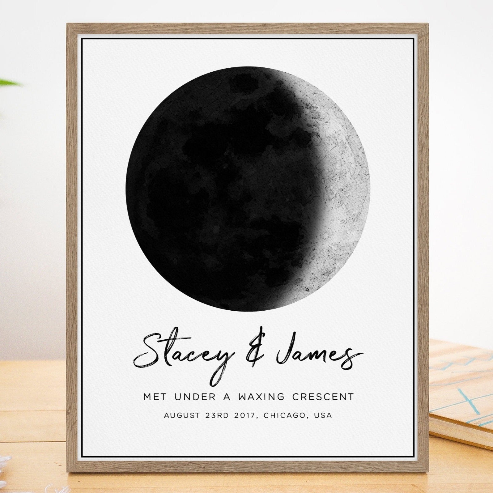 watercolour moon print customised location date met anniversary matte paperstock unframed