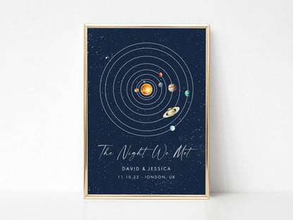 Personalised Planets Print Black, The Night We Said I Do