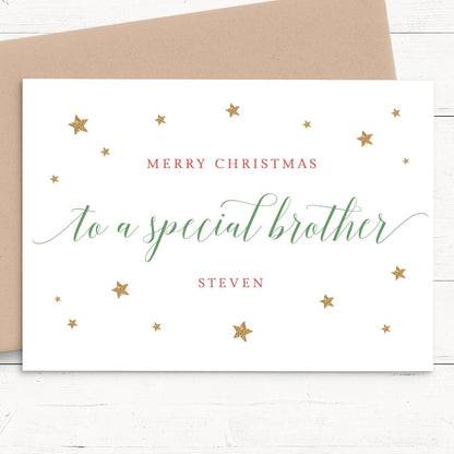 brother merry christmas personalised christmas card smooth matte white cardstock kraft brown envelope boy man brother