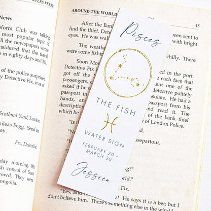 pisces personalised gold navy zodiac bookmark for women matte white smooth cardstock