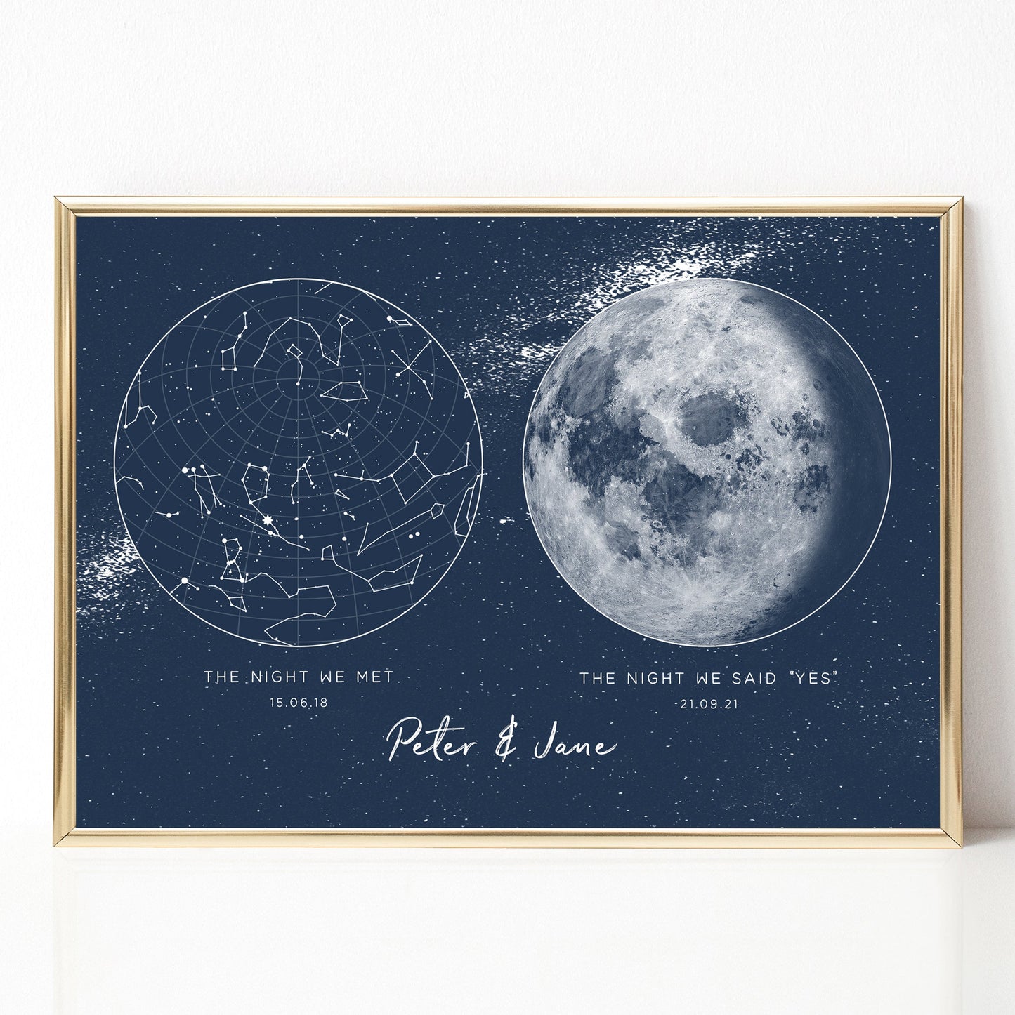 Personalised Star Map and Moon Phase Poster, Special Dates
