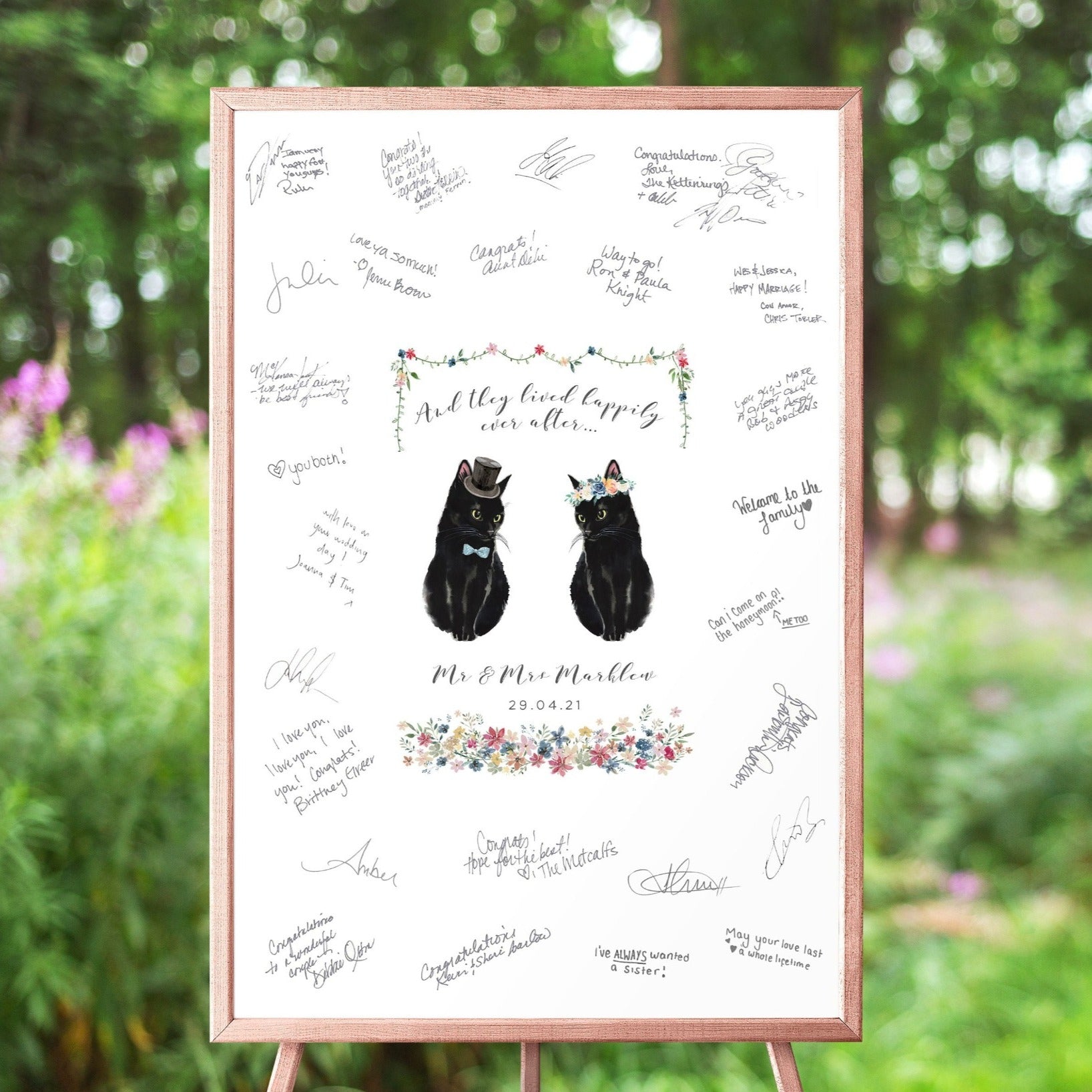 personalised watercolour cats wedding guest book print alternative unframed matte smooth white paperstock