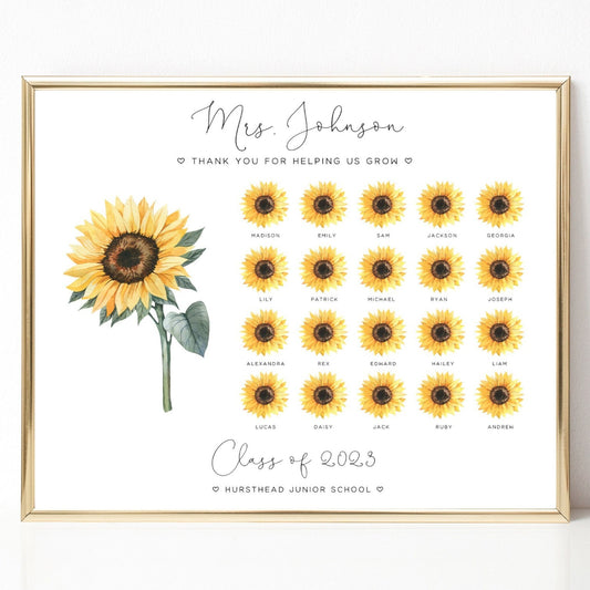 Personalized Teacher Presents from Class, Sunflower Teacher Print