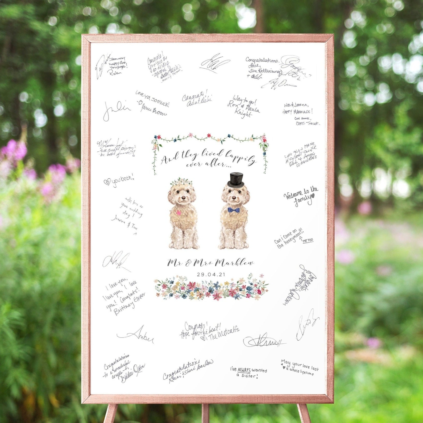 personalized watercolour dogs wedding guest book sign unframed matte smooth white paperstock