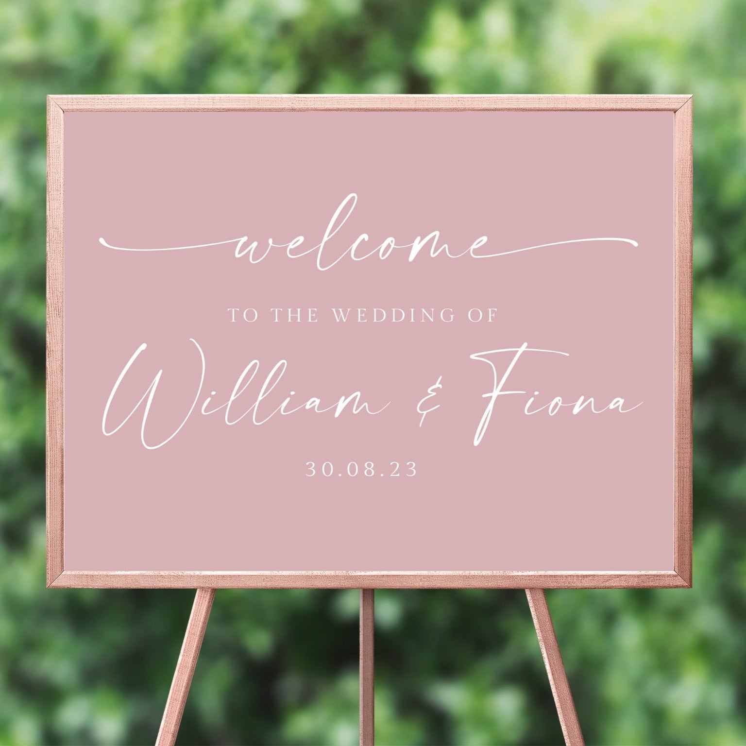 personalised minimalist blush pink wedding welcome sign unframed matte smooth white paperstock