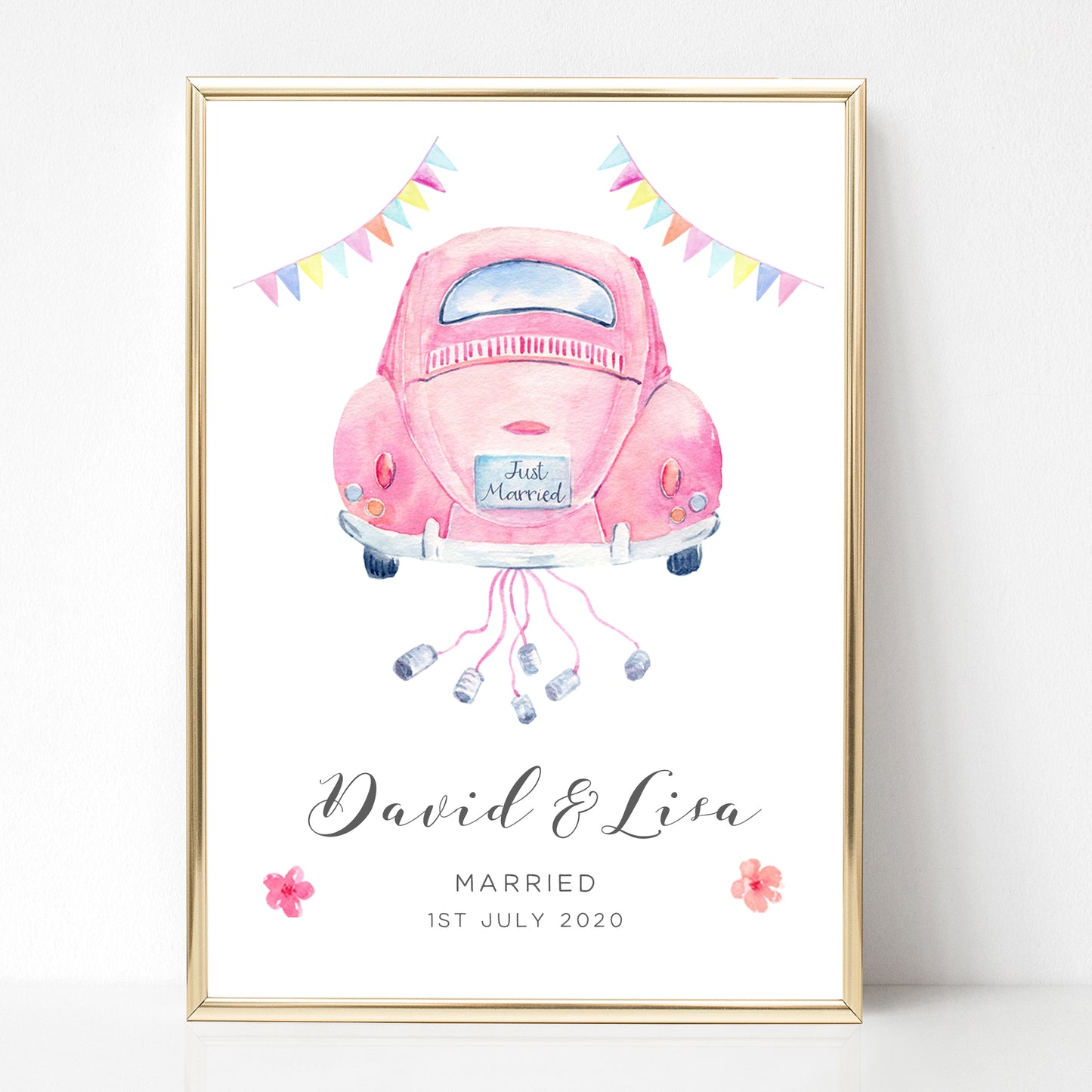 watercolour car wedding print personalised matte smooth white paperstock unframed
