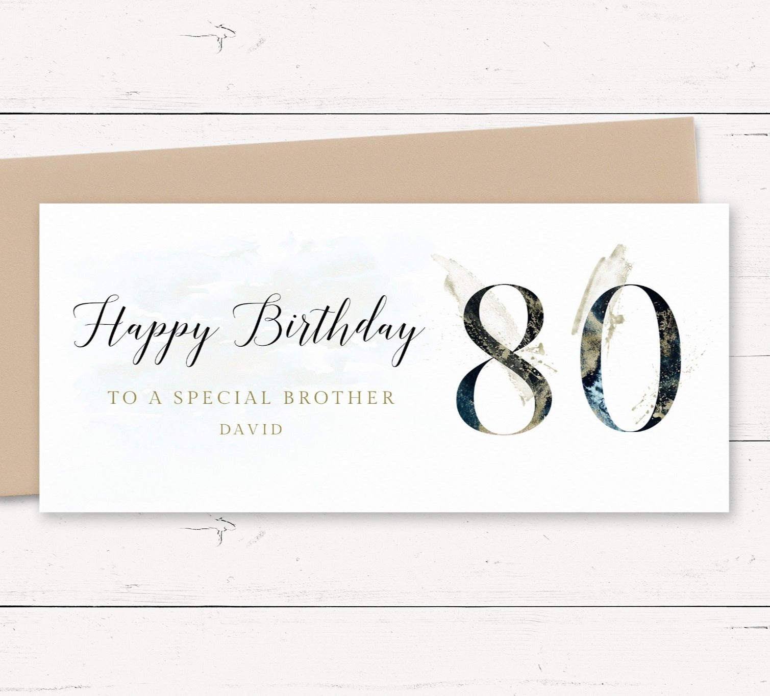 navy 80th birthday money wallet card female personalised matte white cardstock kraft brown envelope