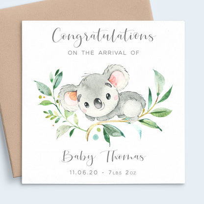 New Baby Money Card Personalized, Cute Koala Bear Design