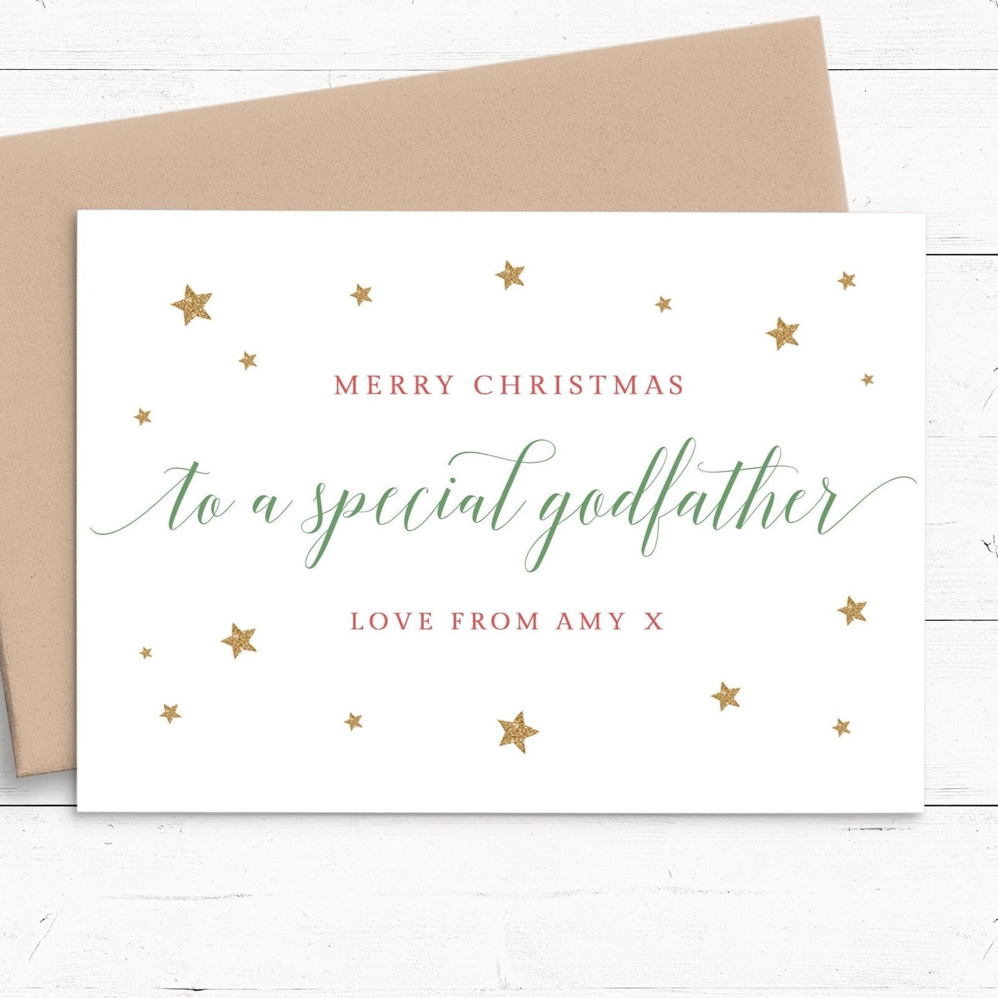 merry christmas godfather personalised christmas card matte white cardstock kraft brown envelope boy girl