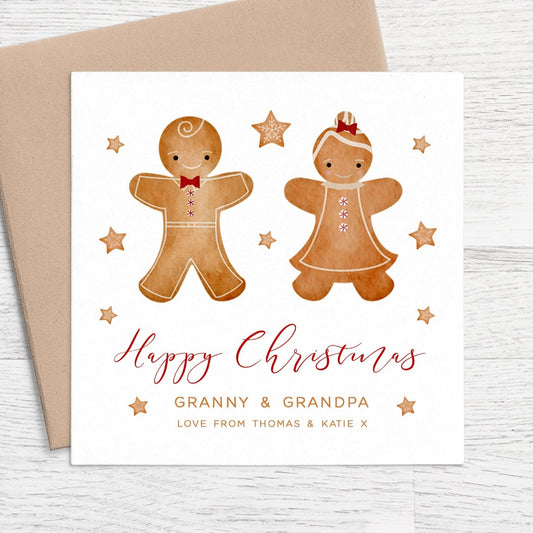 gingerbread happy christmas granny and grandpa card personalised kraft brown envelope matte white cardstock