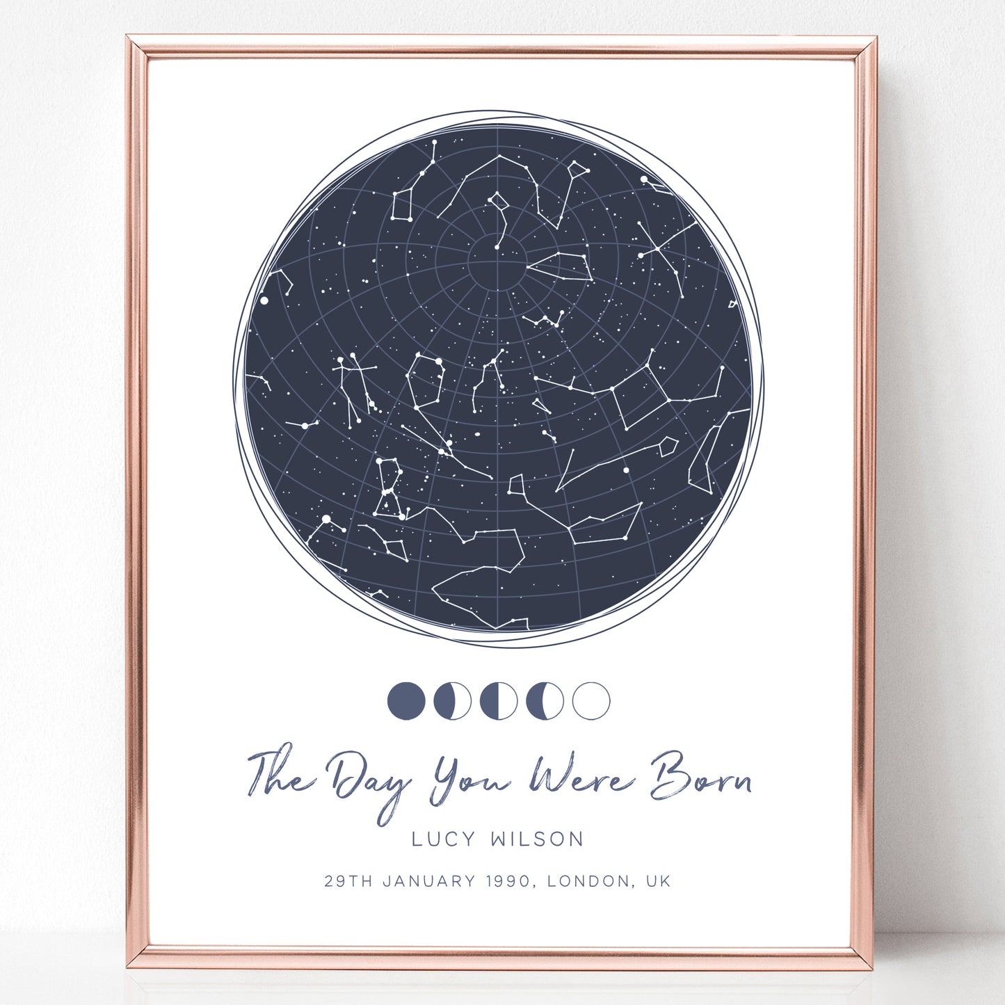 navy blue star map print the day you were born personalised birth date location matte paperstock unframed