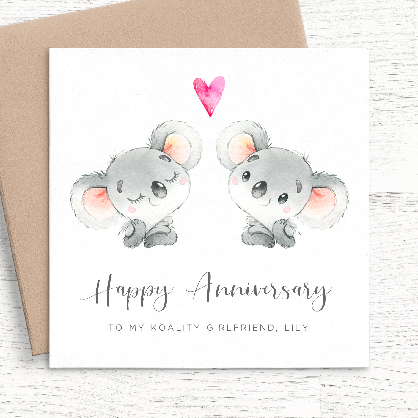 cute koalas happy anniversary personalised matte white cardstock kraft brown envelope