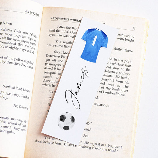 watercolour football shirt bookmark for men personalised matte smooth white cardstock