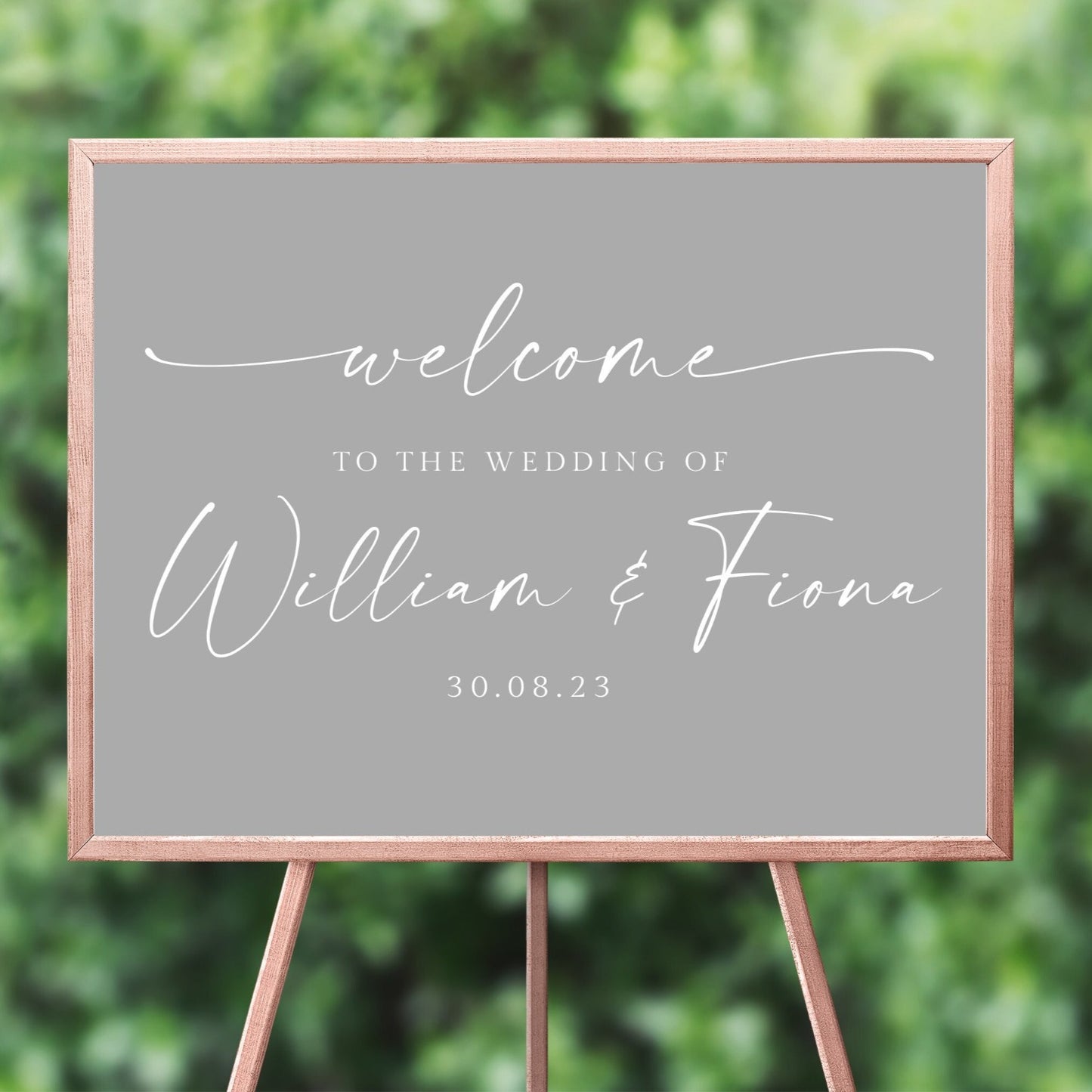 personalised minimalist grey wedding welcome sign unframed matte smooth white paperstock