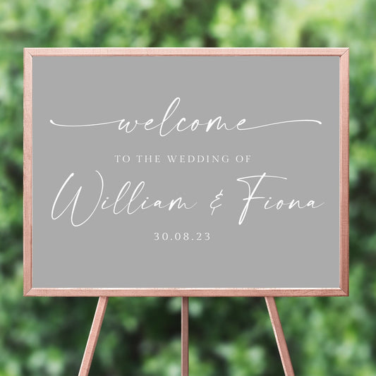 personalised minimalist grey wedding welcome sign unframed matte smooth white paperstock