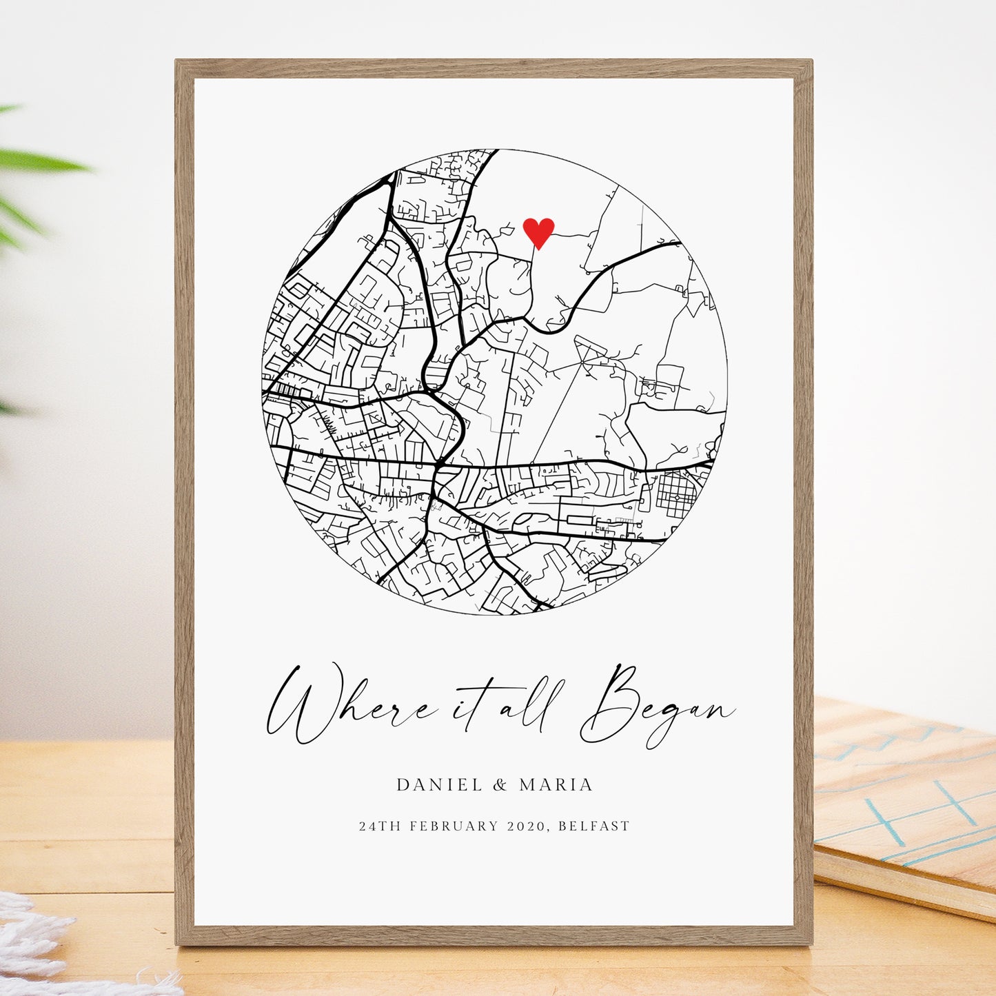 black and white city map print where it all began personalised matte smooth white paperstock unframed