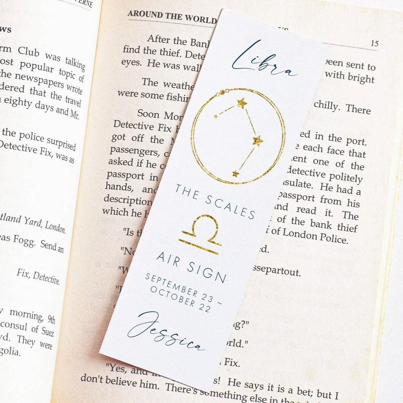 libra personalised gold navy zodiac bookmark for women matte white smooth cardstock