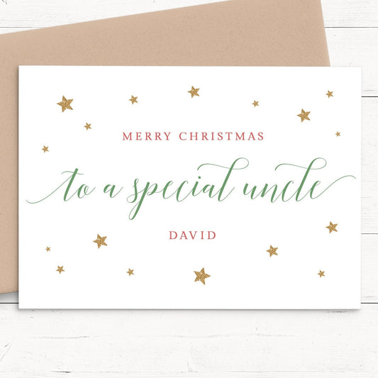 merry christmas uncle personalised christmas card matte white cardstock kraft brown envelope boy girl uncle