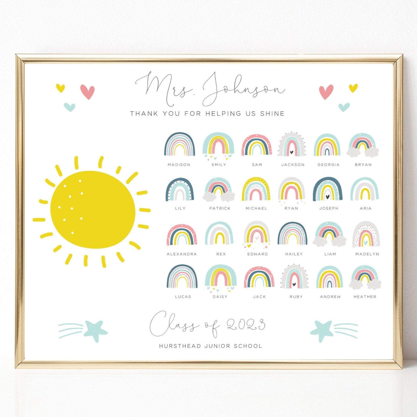 Rainbow Teacher Appreciation Print, Personalised with Names