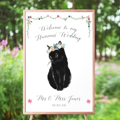 personalised watercolour black cat wedding welcome sign unframed matte smooth white paperstock