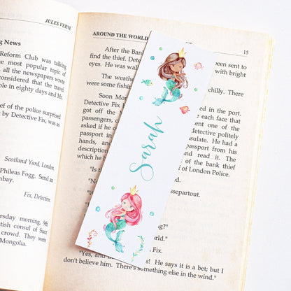 personalised watercolour mermaid bookmark for girls matte smooth white cardstock 