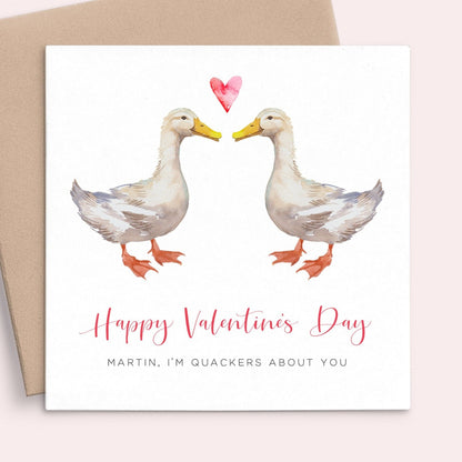 watercolour personalised duck valentines card husband name matte white cardstock square kraft brown envelope