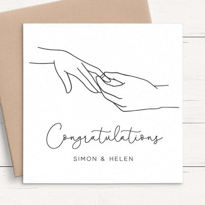 couple holding hands engagement line art card personalised matte white smooth cardstock kraft brown envelope