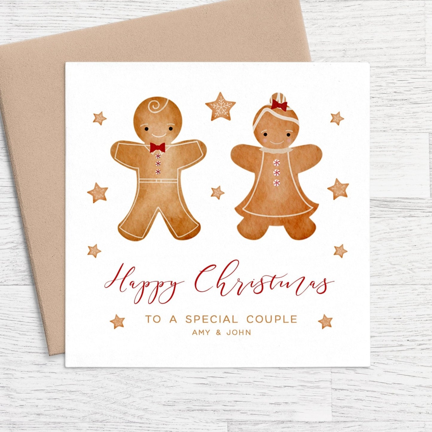 gingerbread happy christmas special couple card personalised kraft brown envelope matte white cardstock