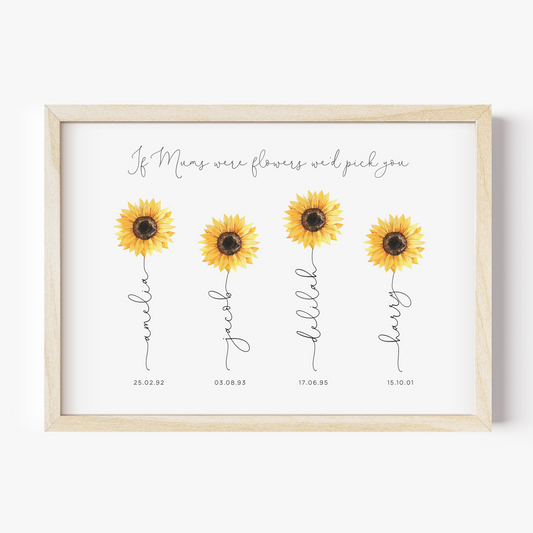 if mums were flowers family sunflowers print personalised matte smooth white paperstock unframed