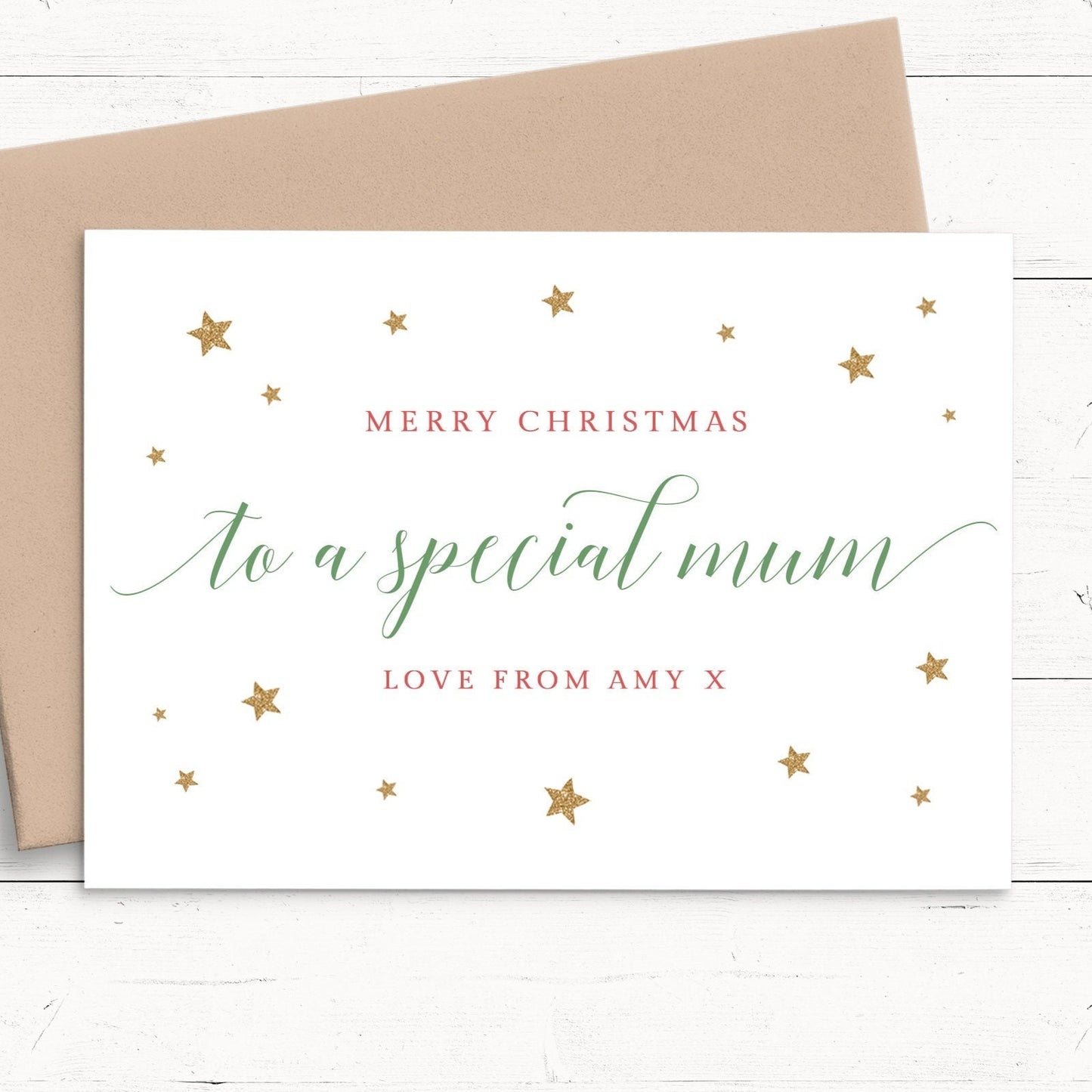 merry christmas special mum personalised christmas card matte white cardstock kraft brown envelope woman mother