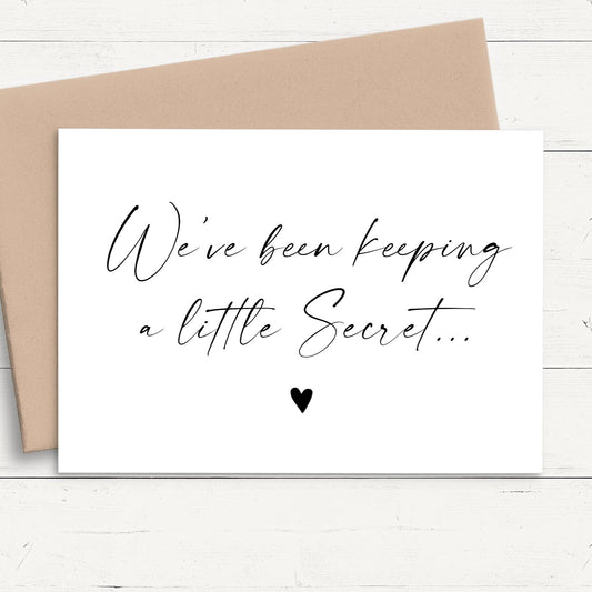 we've been keeping a little secret pregnancy announcement cards multipack family personalised matte white cardstock kraft brown envelope