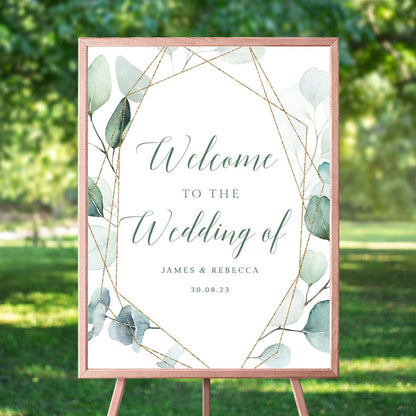 personalised watercolour eucalyptus wedding welcome sign unframed matte smooth white paperstock