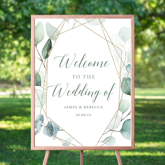 personalised watercolour eucalyptus wedding welcome sign unframed matte smooth white paperstock