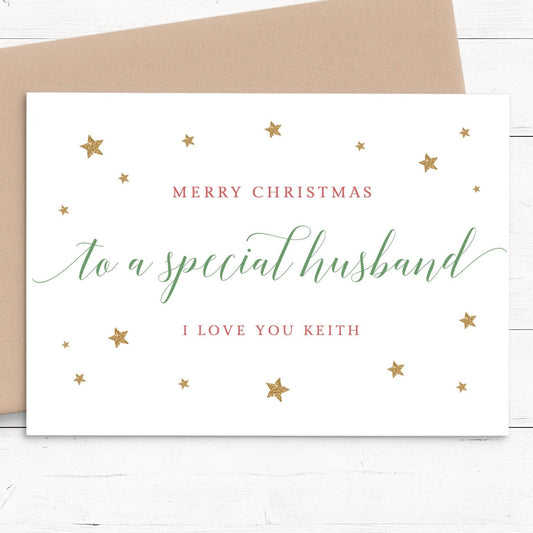 merry christmas to my husband personalised christmas card matte white cardstock kraft brown envelope wife husband married