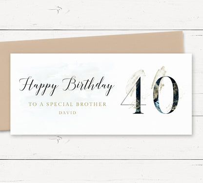 male navy 40th birthday money wallet card personalised matte white cardstock kraft brown envelope