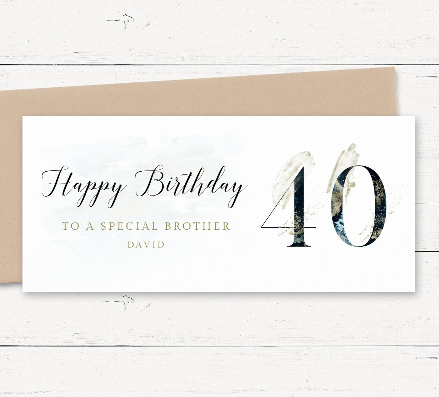 male navy 40th birthday money wallet card personalised matte white cardstock kraft brown envelope