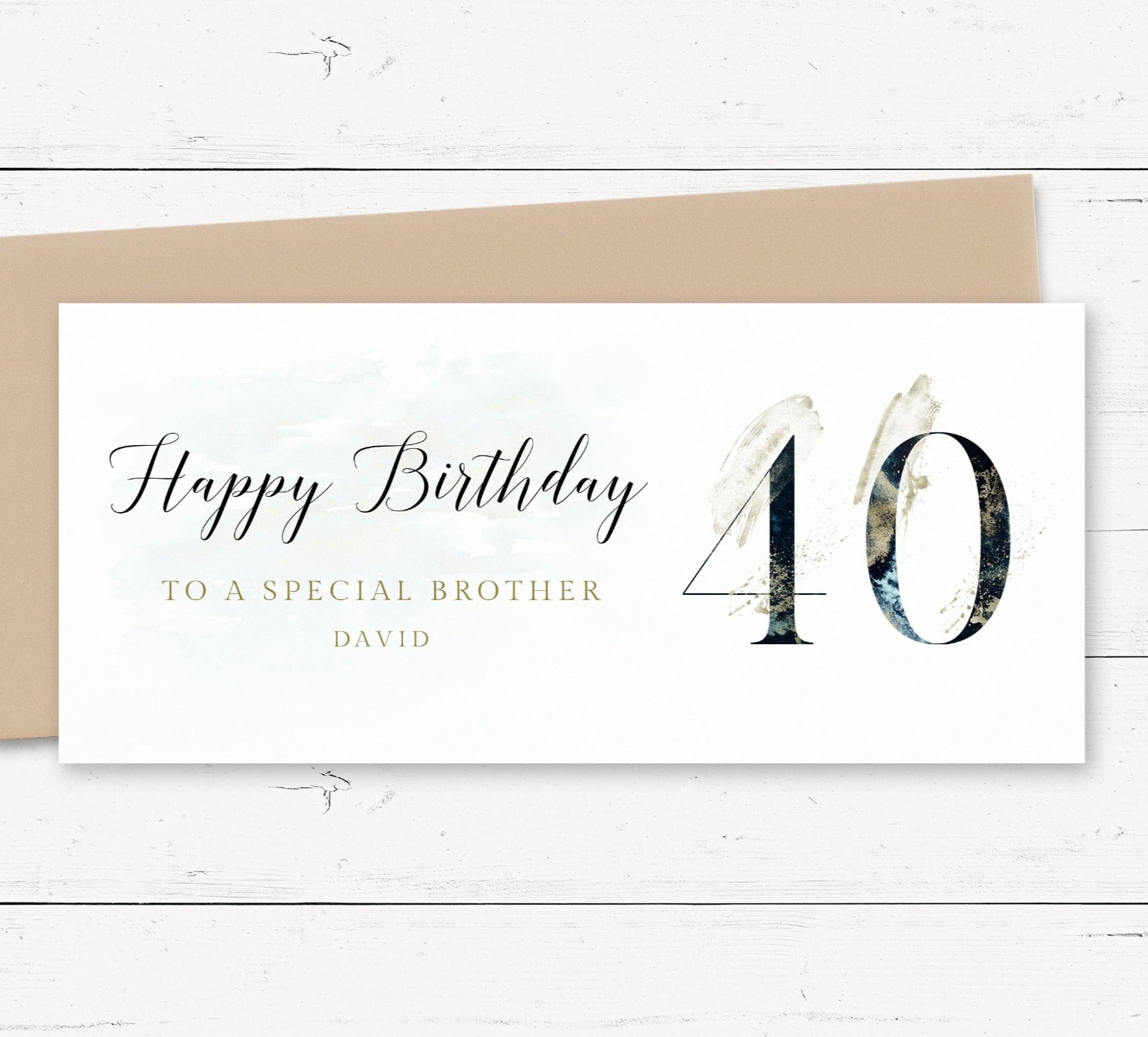 male navy 40th birthday money wallet card personalised matte white cardstock kraft brown envelope