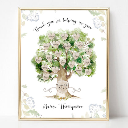 Personalized Teacher Thank You Print, Student Names Tree Design