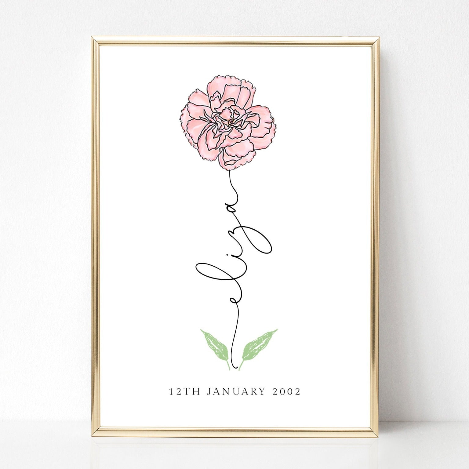 january birth flower print personalised matte white smooth paperstock unframed