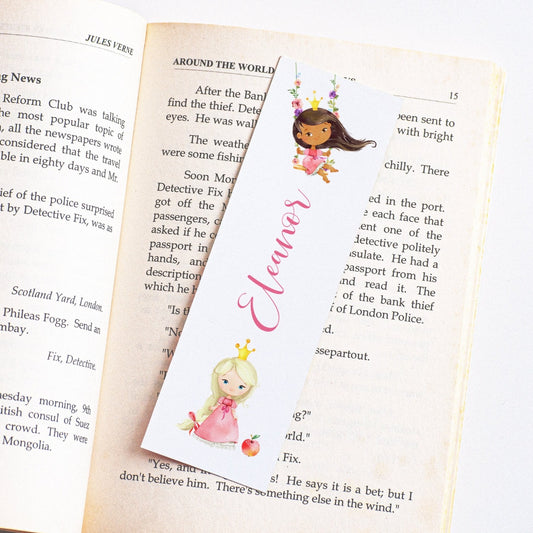 watercolour pink princess bookmark for girls personalised matte smooth white cardstock