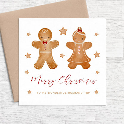 gingerbread merry christmas husband card personalised kraft brown envelope matte white cardstock