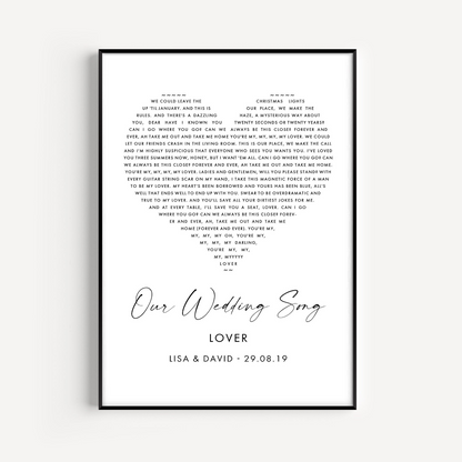 our wedding song first dance personalised song lyrics print unframed matte white smooth paperstock