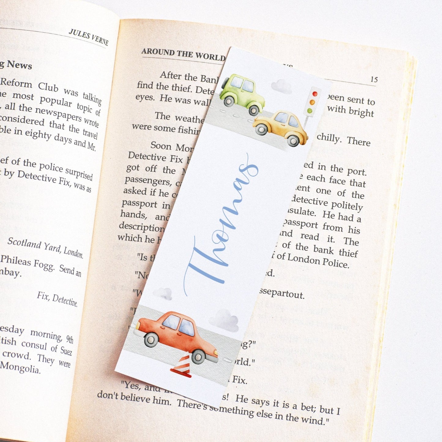 watercolour cars bookmark for boys personalised matte smooth white cardstock