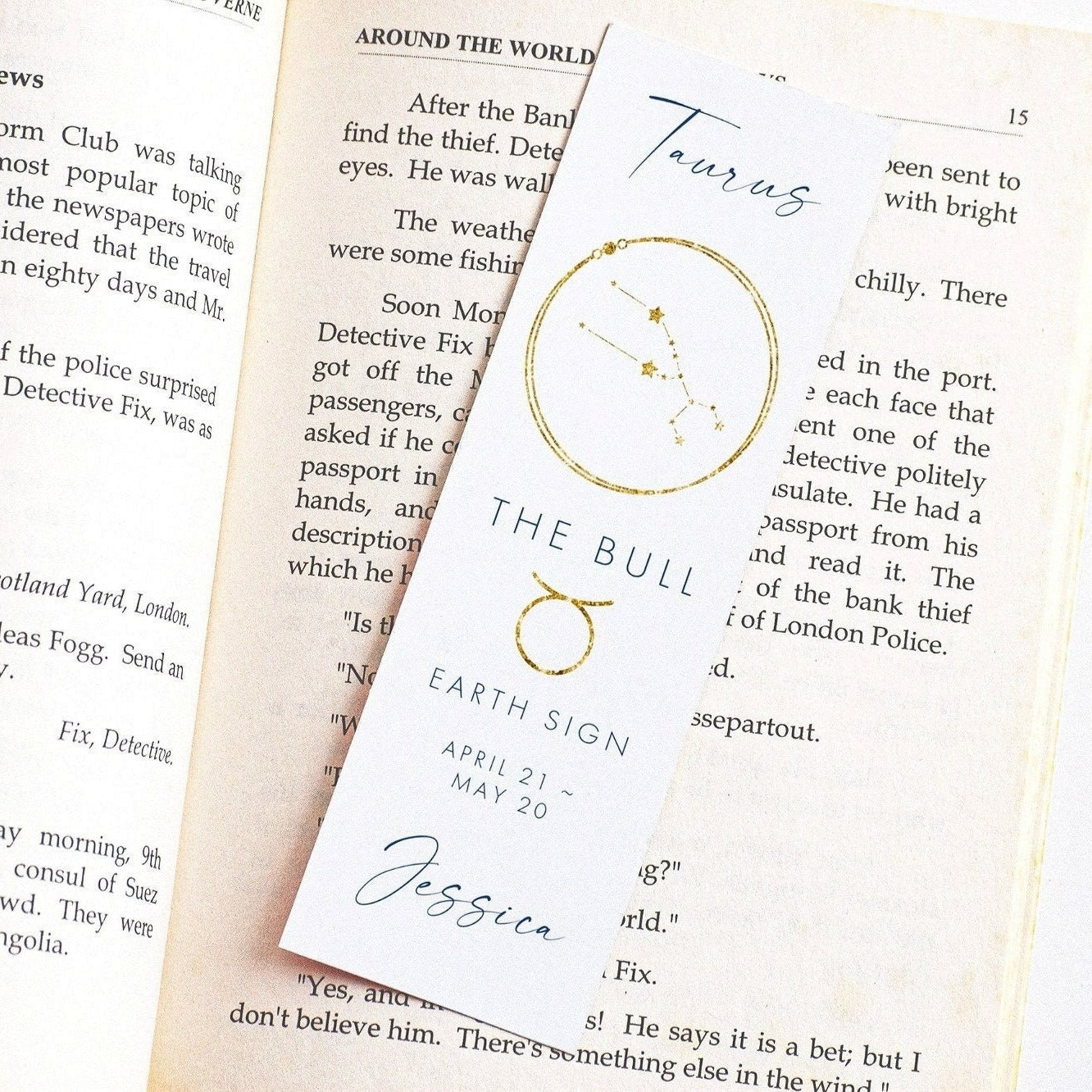 taurus personalised gold navy zodiac bookmark for women matte white smooth cardstock
