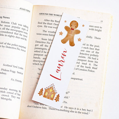 personalised watercolour gingerbread man people christmas bookmark children smooth matte white cardstock