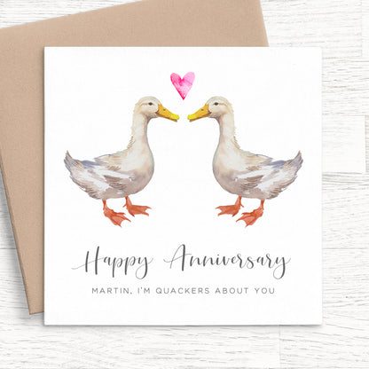 Happy Wedding Anniversary Cards Personalised, Watercolour Ducks