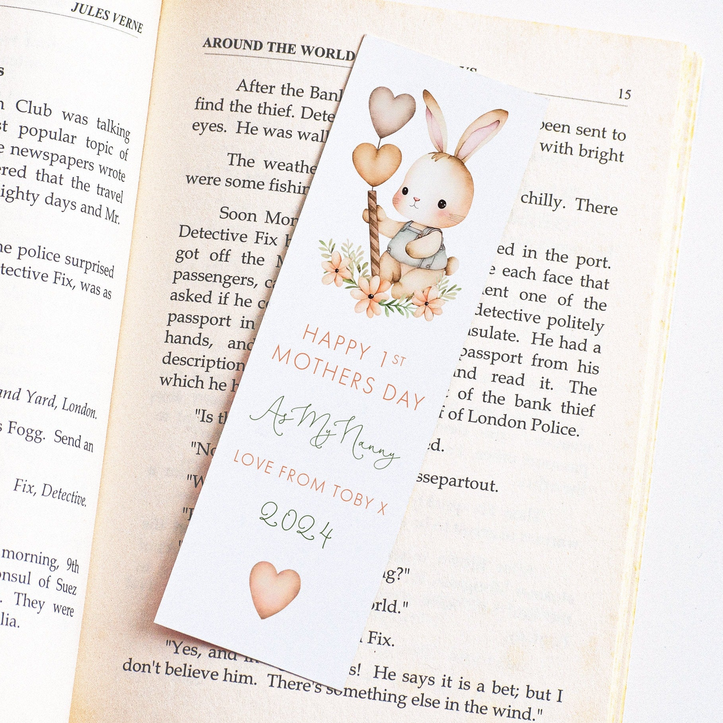 first mothers day as my nanny rabbit bookmark personalised matte white smooth cardstock