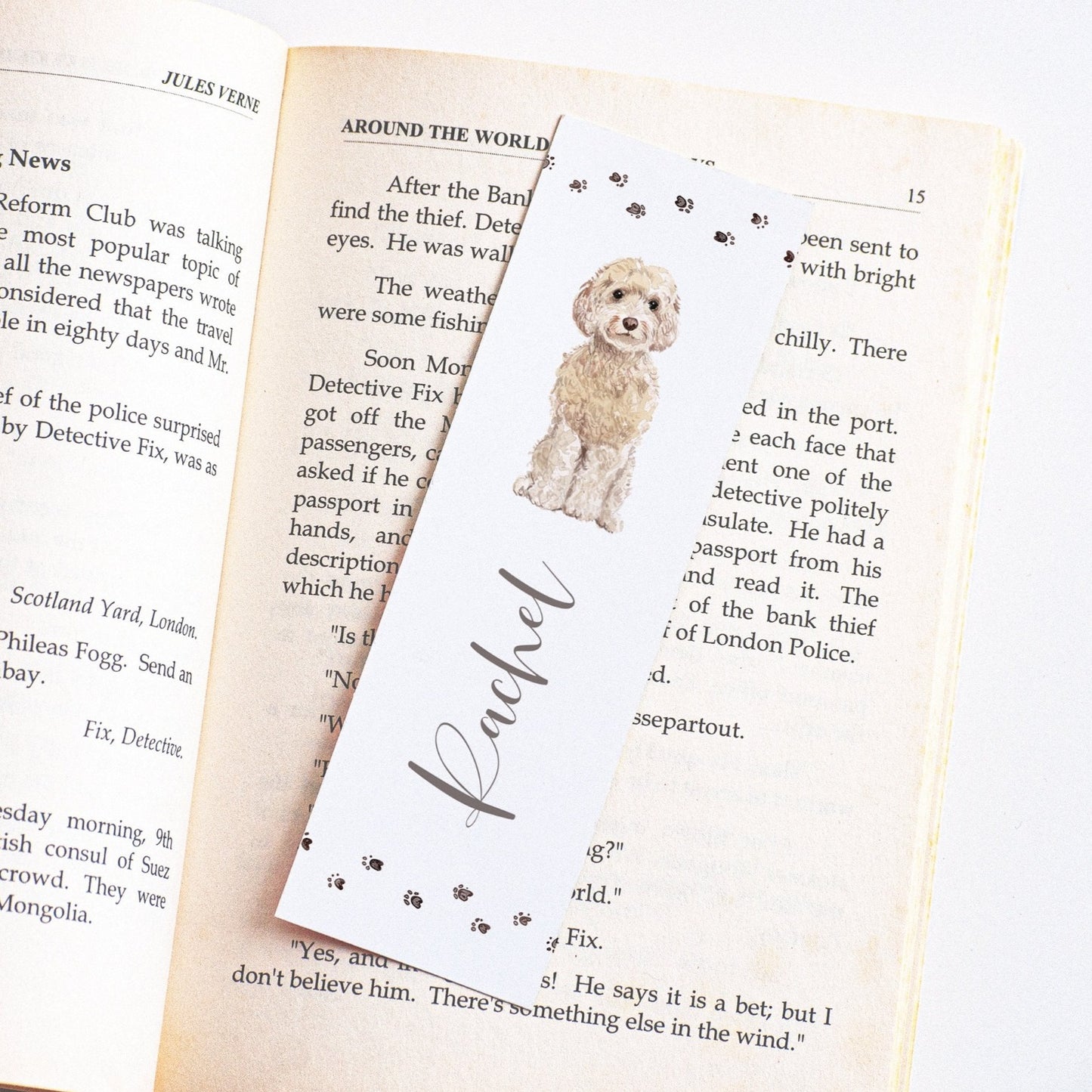 personalised watercolour dog bookmark for women matte white smooth cardstock