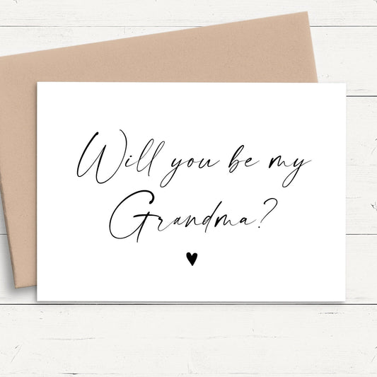 will you be my grandma pregnancy announcement card personalised matte white cardstock kraft brown envelope