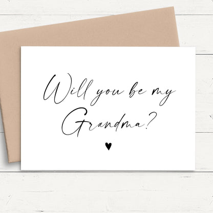 will you be my grandma pregnancy announcement card personalised matte white cardstock kraft brown envelope